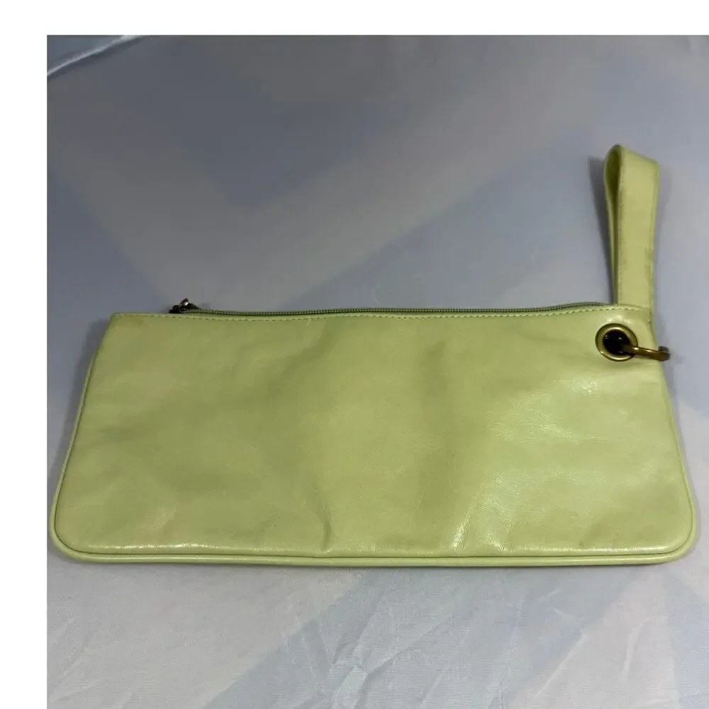 HOBO International Green Leather Wristlet Clutch Slim Zip Pouch